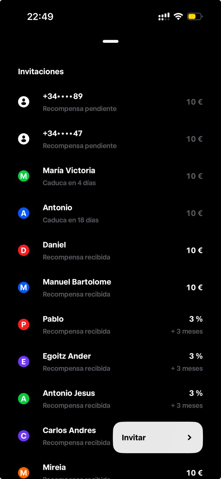 Ejemplo real: premios ganados con un código de padrino de Trade Republic en un mes